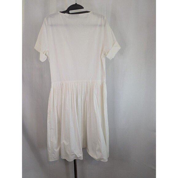 Kate Spade Saturday White Cotton Pleated Dress Short Sleeve Knee Medium (M13) - Picture 4 of 8